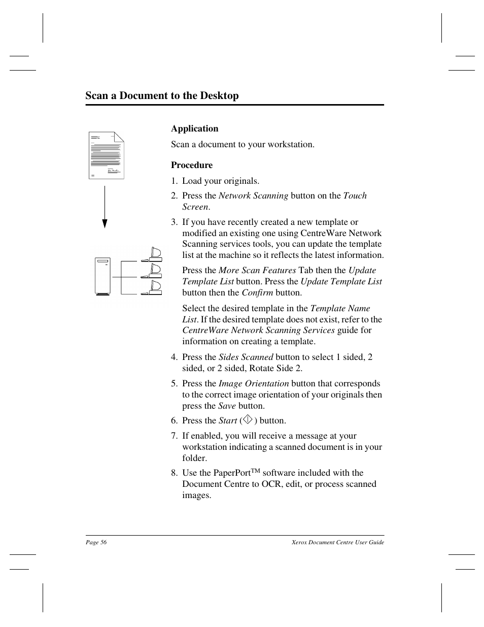 Scan a document to the desktop | Xerox 255 DC User Manual | Page 68 / 75