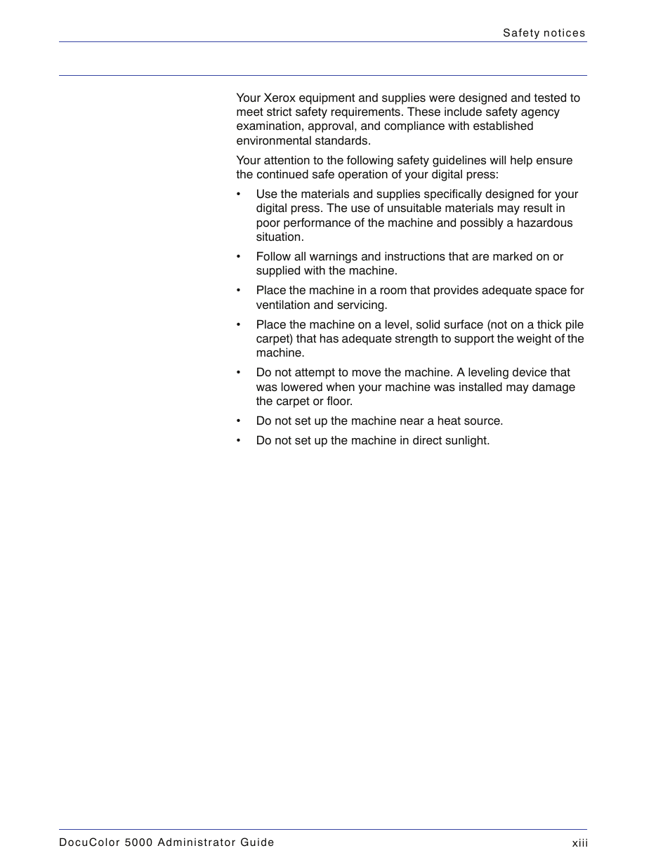 Operational safety | Xerox DocuColor 5000 User Manual | Page 15 / 108