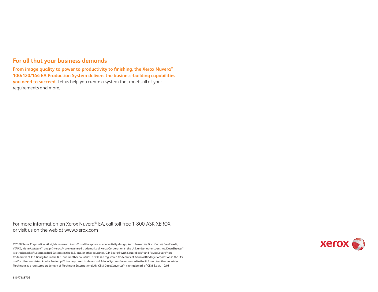 For all that your business demands, For more information on xerox nuvera | Xerox Nuvera 120 EA User Manual | Page 12 / 12