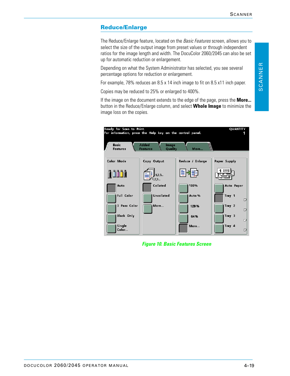 Reduce/enlarge, Reduce/enlarge –19 | Xerox DocuColor 2060 User Manual | Page 129 / 340