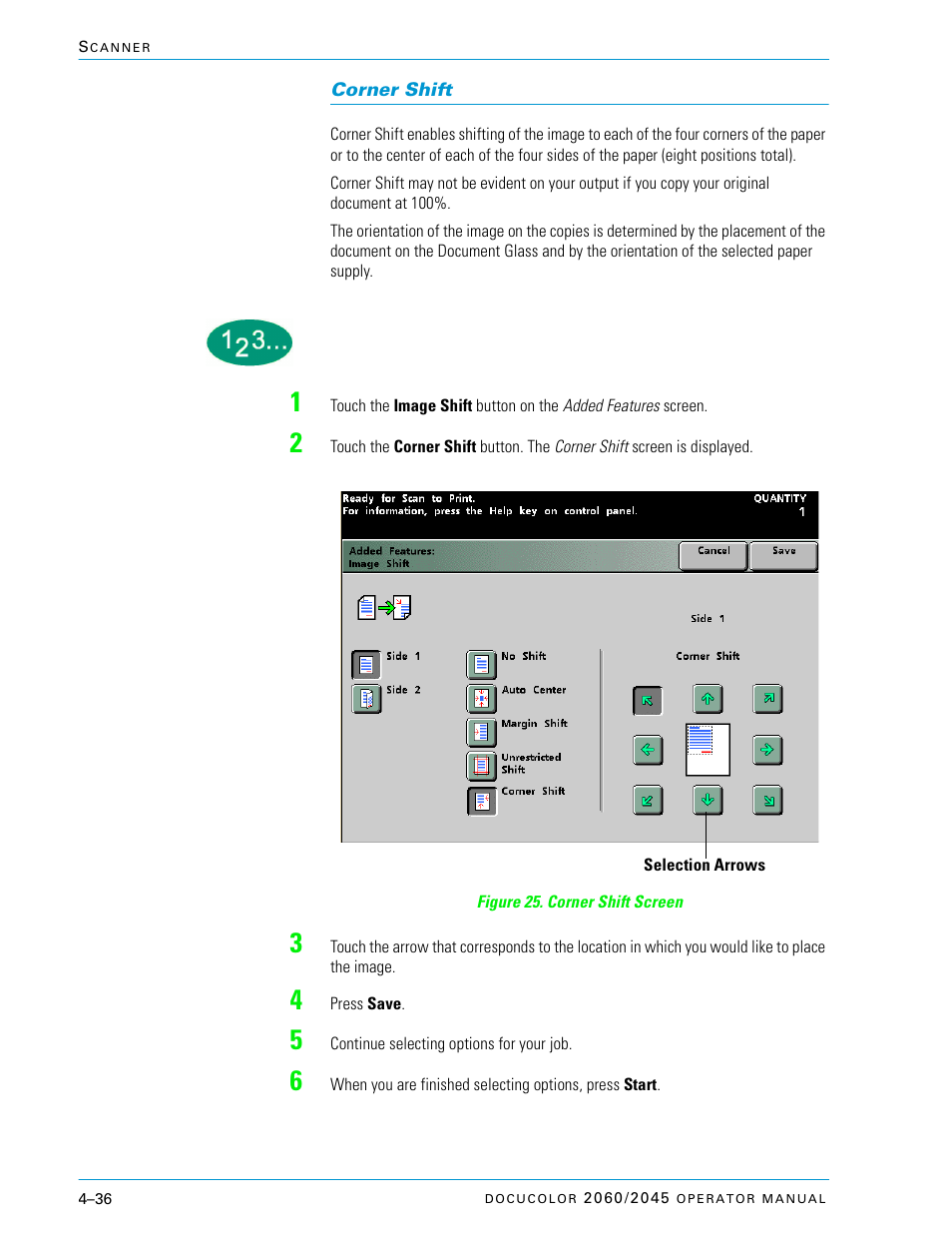 Corner shift, Corner shift –36 | Xerox DocuColor 2060 User Manual | Page 146 / 340