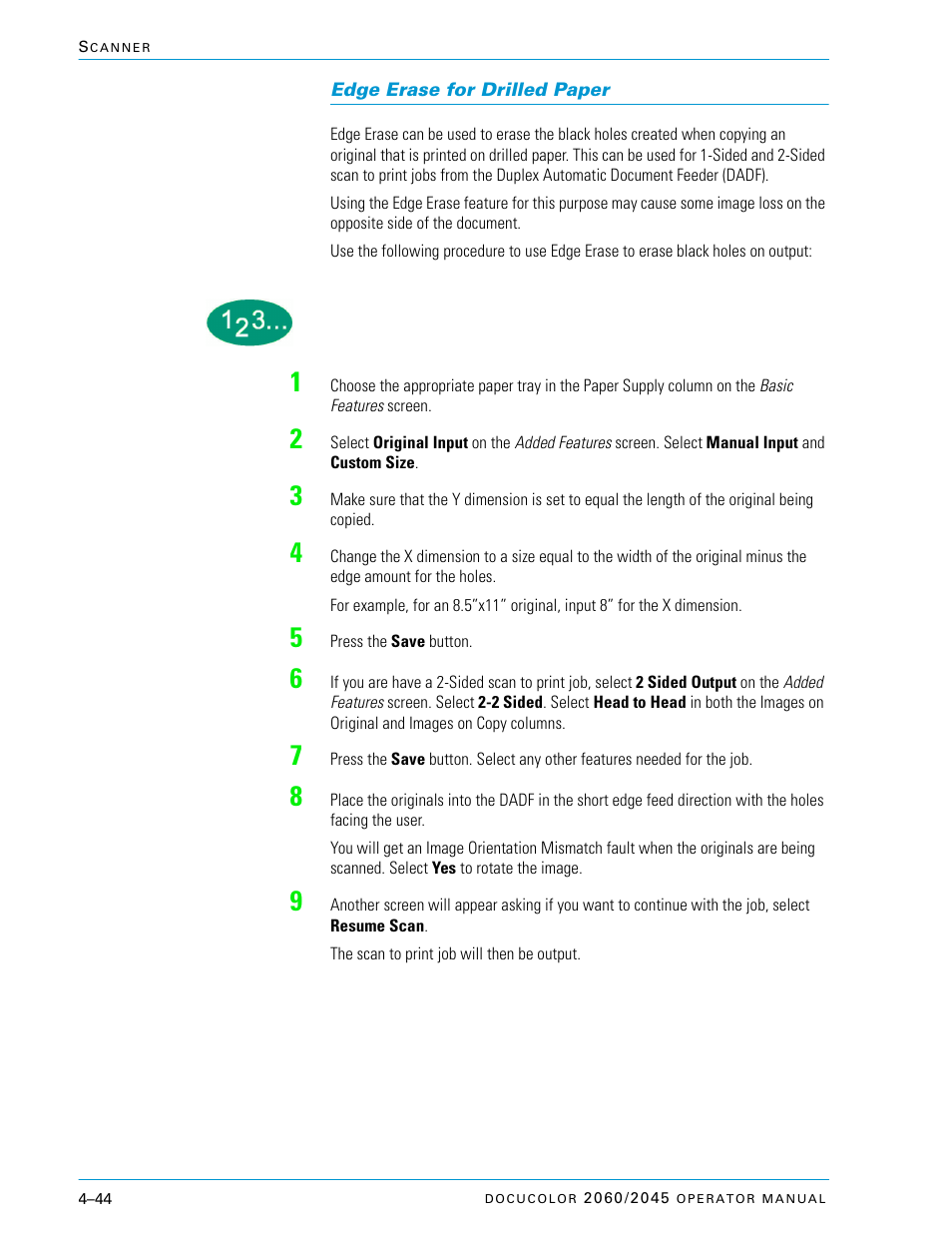 Edge erase for drilled paper, Edge erase for drilled paper –44 | Xerox DocuColor 2060 User Manual | Page 154 / 340