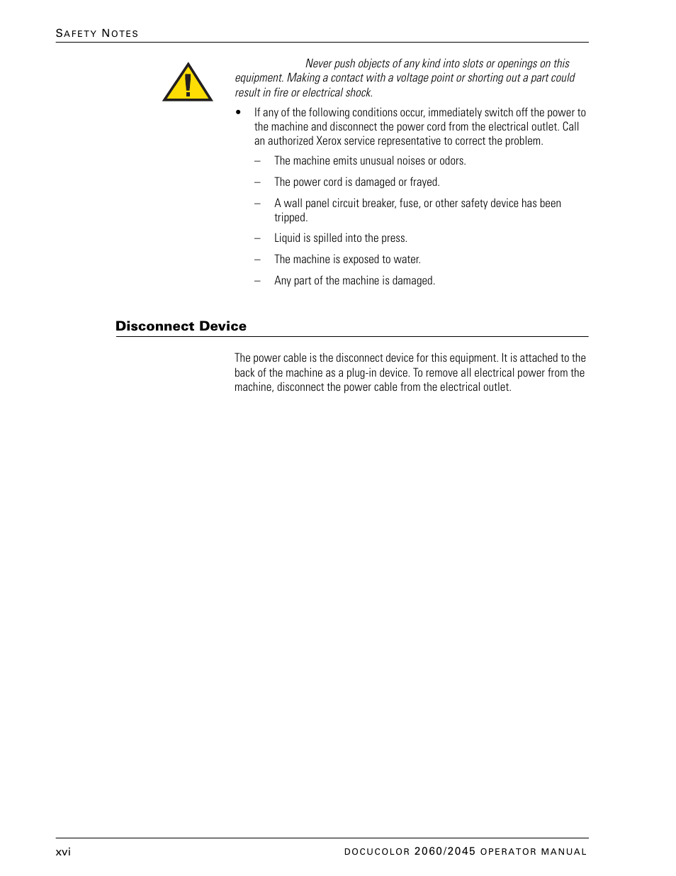 Disconnect device | Xerox DocuColor 2060 User Manual | Page 16 / 340