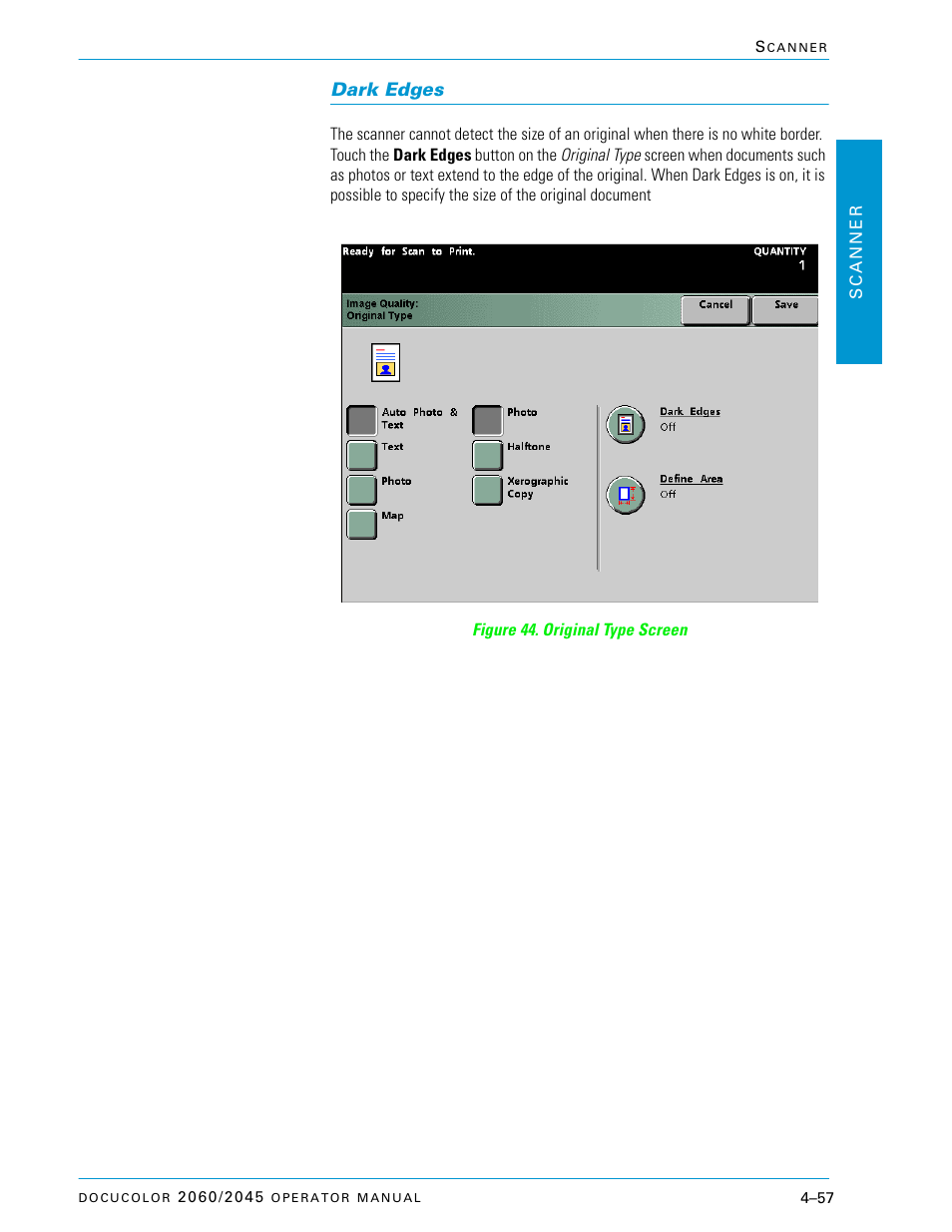 Dark edges, Dark edges –57 | Xerox DocuColor 2060 User Manual | Page 167 / 340