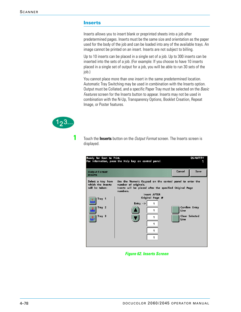 Inserts, Inserts –78 | Xerox DocuColor 2060 User Manual | Page 188 / 340