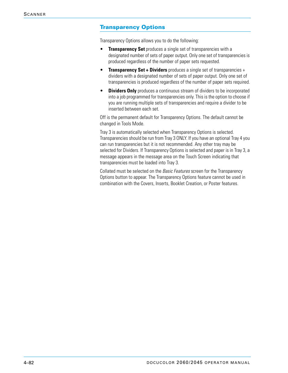 Transparency options, Transparency options –82 | Xerox DocuColor 2060 User Manual | Page 192 / 340