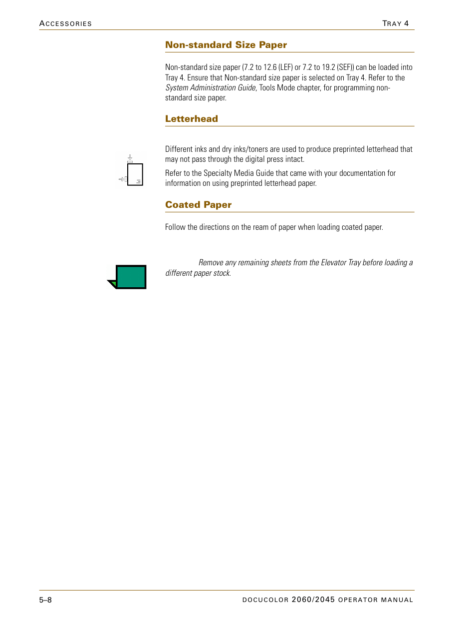 Non-standard size paper, Letterhead, Coated paper | Non-standard size paper –8, Letterhead –8, Coated paper –8 | Xerox DocuColor 2060 User Manual | Page 220 / 340
