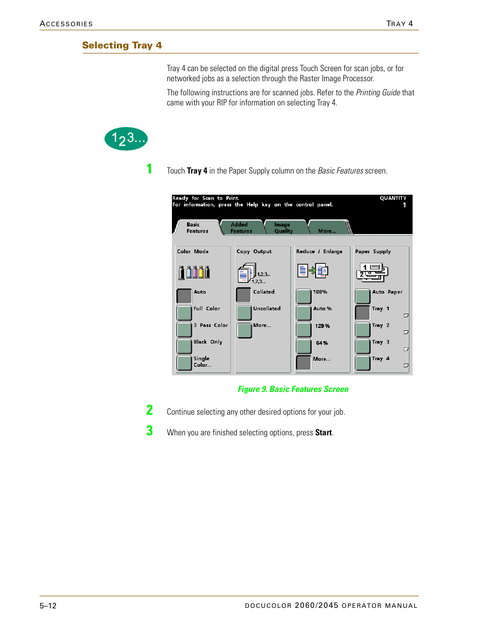 Selecting tray 4, Selecting tray 4 –12 | Xerox DocuColor 2060 User Manual | Page 224 / 340
