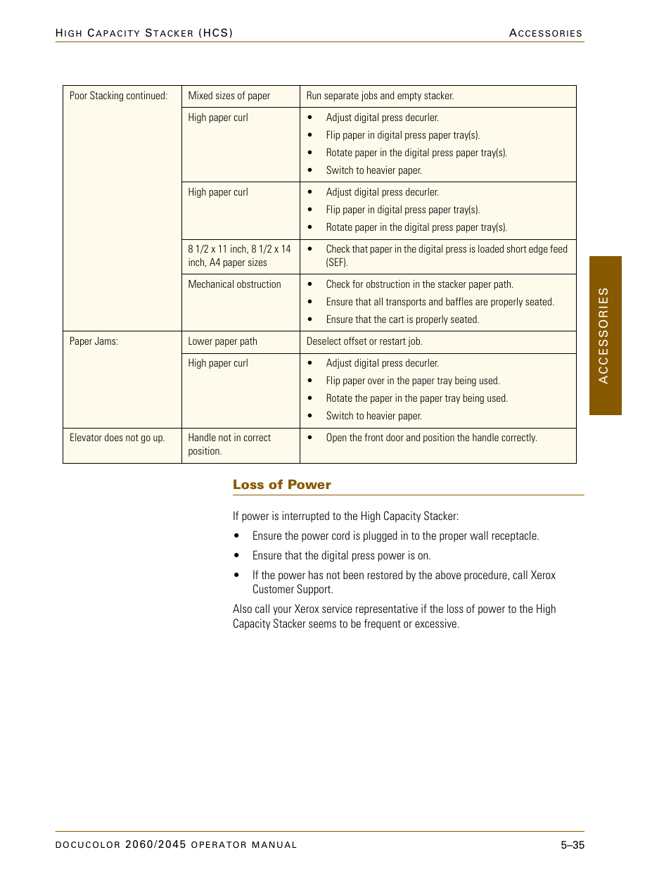 Loss of power, Loss of power –35 | Xerox DocuColor 2060 User Manual | Page 247 / 340
