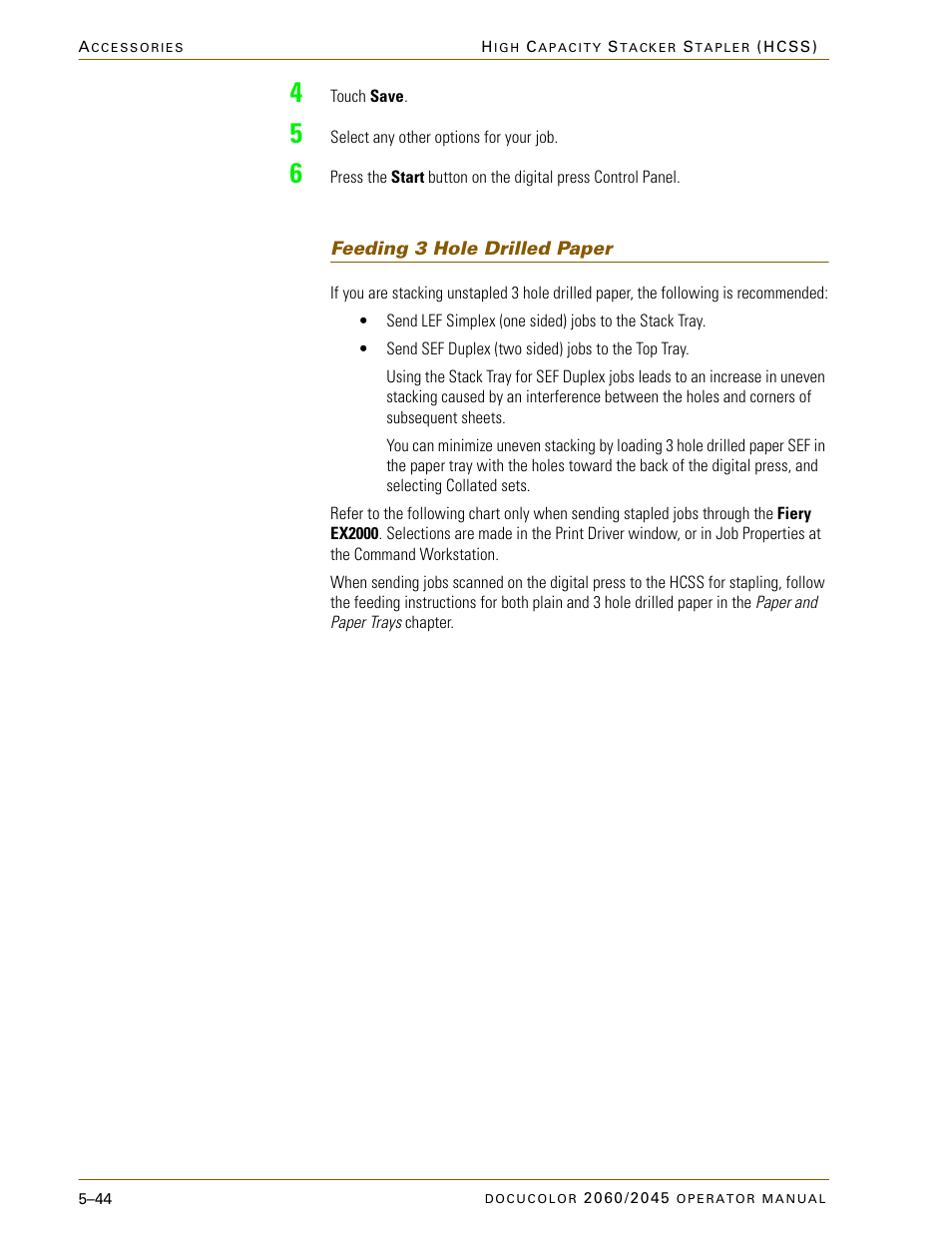 Feeding 3 hole drilled paper, Feeding 3 hole drilled paper –44 | Xerox DocuColor 2060 User Manual | Page 256 / 340