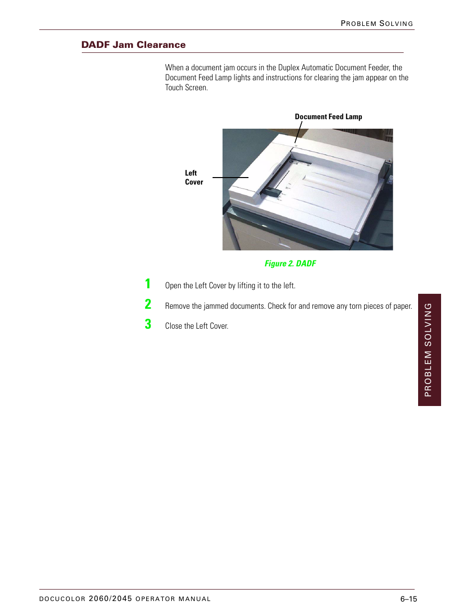 Dadf jam clearance, Dadf jam clearance –15 | Xerox DocuColor 2060 User Manual | Page 281 / 340
