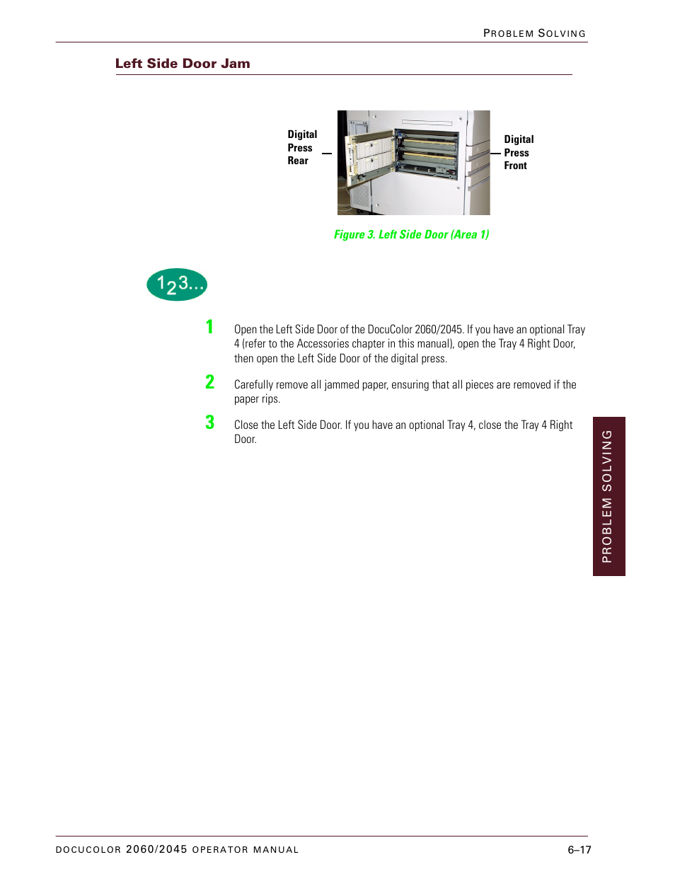 Left side door jam, Left side door jam –17 | Xerox DocuColor 2060 User Manual | Page 283 / 340