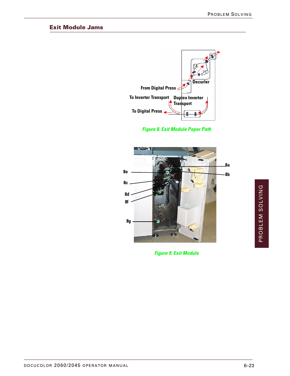 Exit module jams, Exit module jams –23 | Xerox DocuColor 2060 User Manual | Page 289 / 340