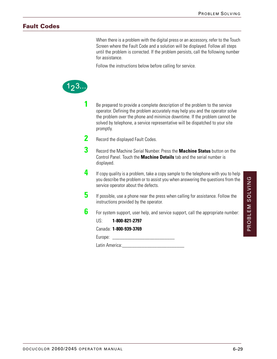 Fault codes, Fault codes –29 | Xerox DocuColor 2060 User Manual | Page 295 / 340