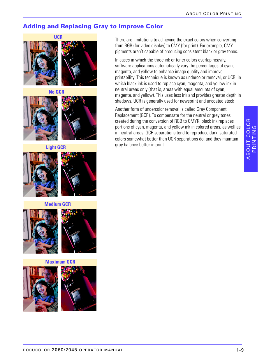 Adding and replacing gray to improve color, Adding and replacing gray to improve color –9 | Xerox DocuColor 2060 User Manual | Page 37 / 340
