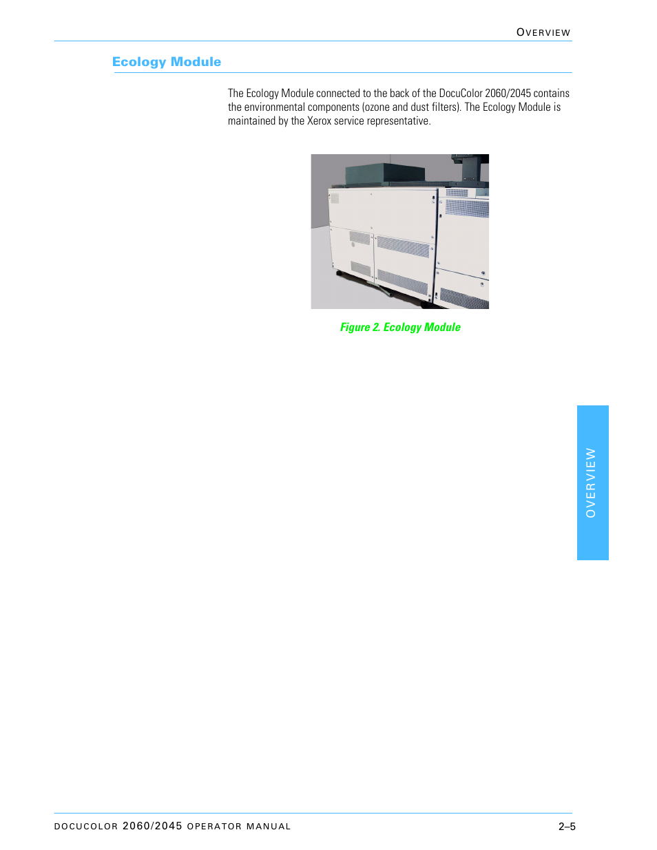 Ecology module, Ecology module –5 | Xerox DocuColor 2060 User Manual | Page 55 / 340