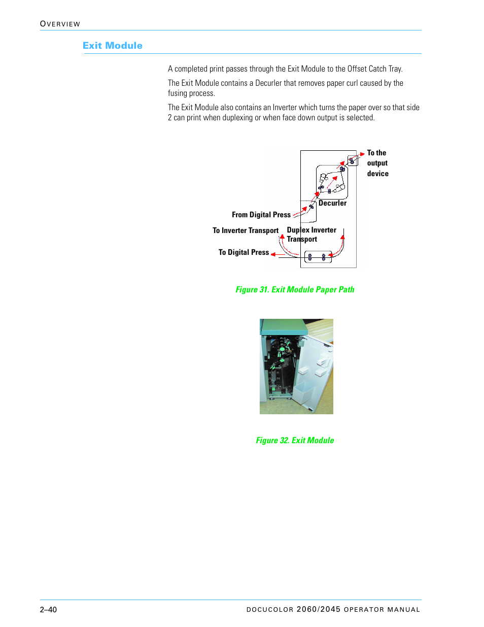 Exit module, Exit module –40 | Xerox DocuColor 2060 User Manual | Page 90 / 340
