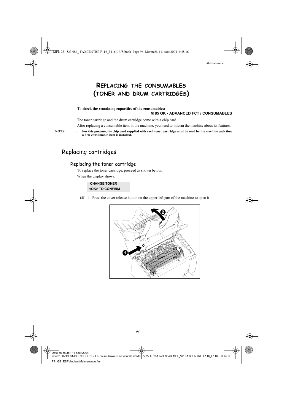 Xerox FaxCentre F116 User Manual | Page 100 / 141