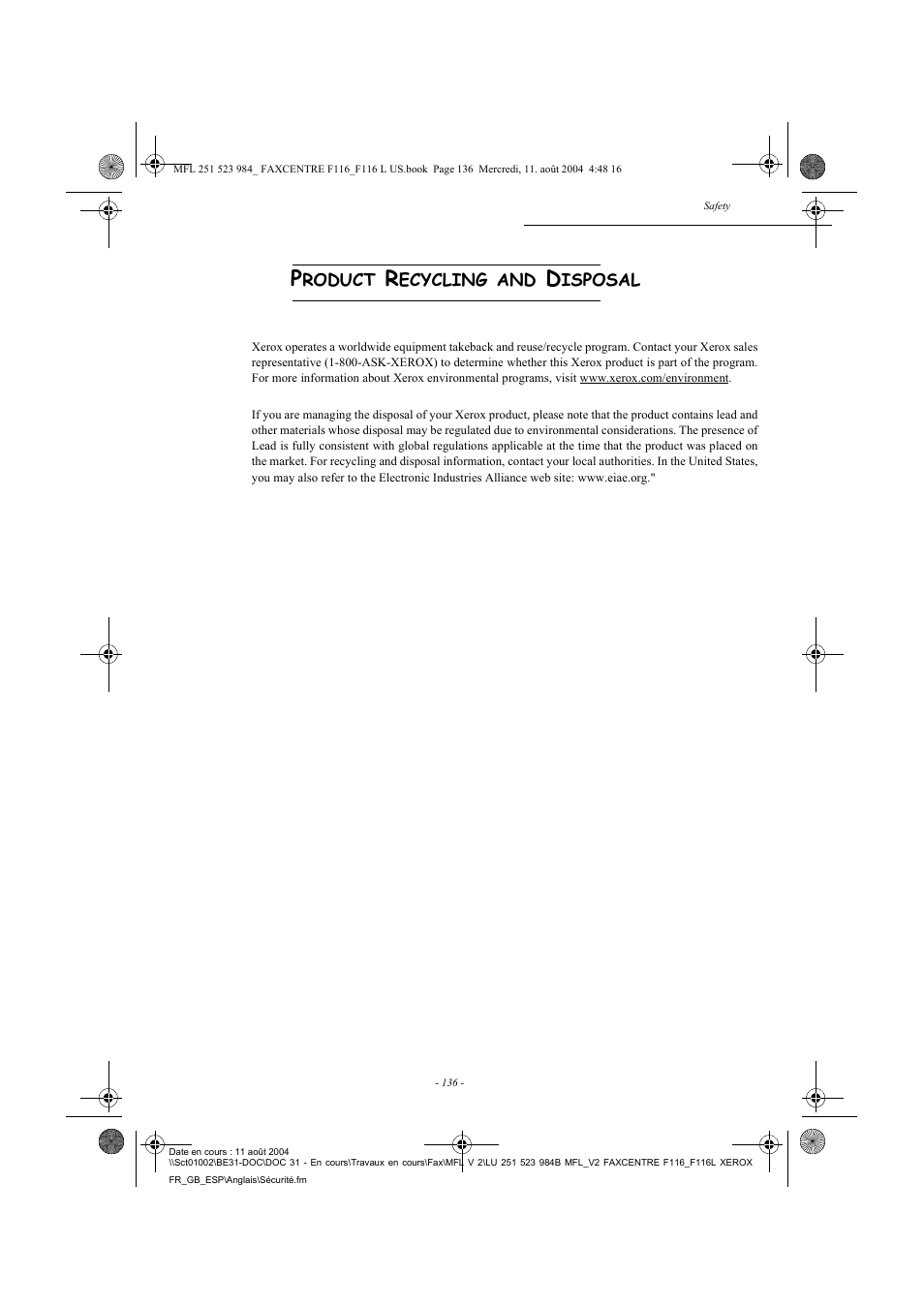 Xerox FaxCentre F116 User Manual | Page 140 / 141