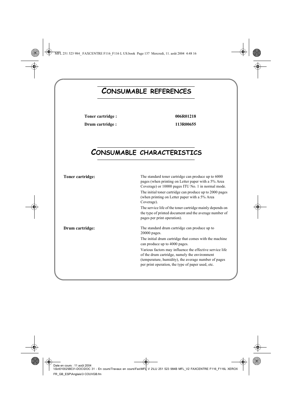 Xerox FaxCentre F116 User Manual | Page 141 / 141