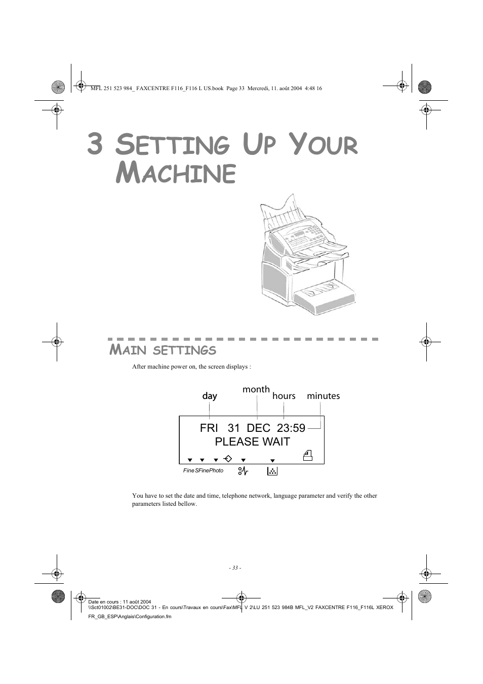 Etting, Achine | Xerox FaxCentre F116 User Manual | Page 37 / 141