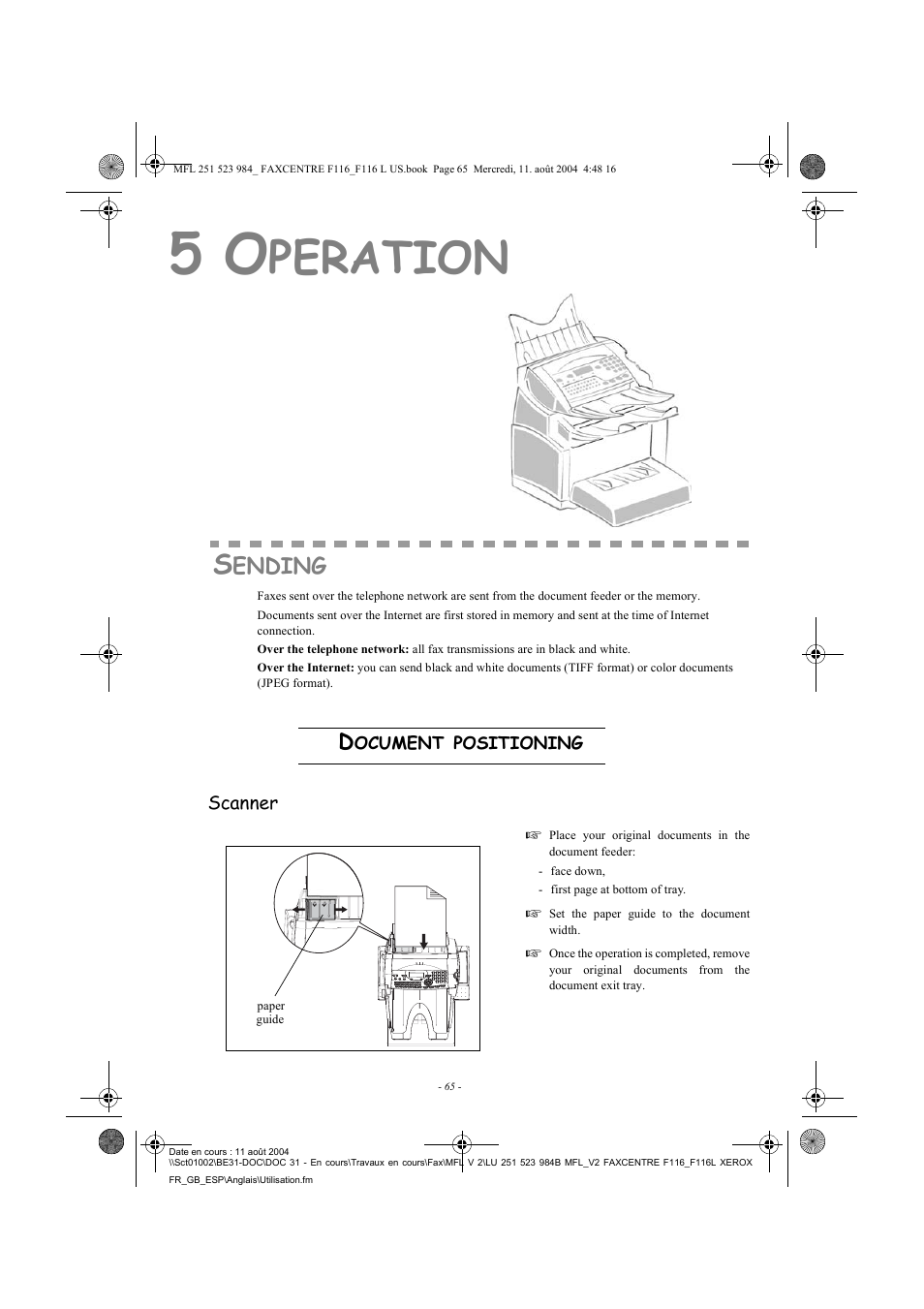 Peration, Ending | Xerox FaxCentre F116 User Manual | Page 69 / 141