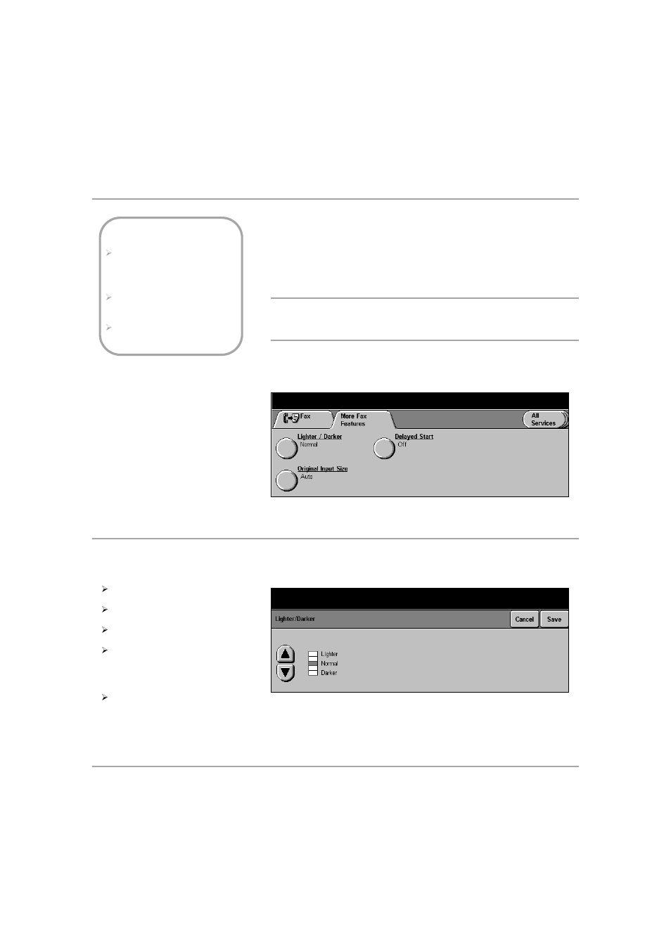 More fax features - server fax, Lighter/darker, More fax features - server fax -55 | Lighter/darker -55, Fa x | Xerox 432 User Manual | Page 171 / 466