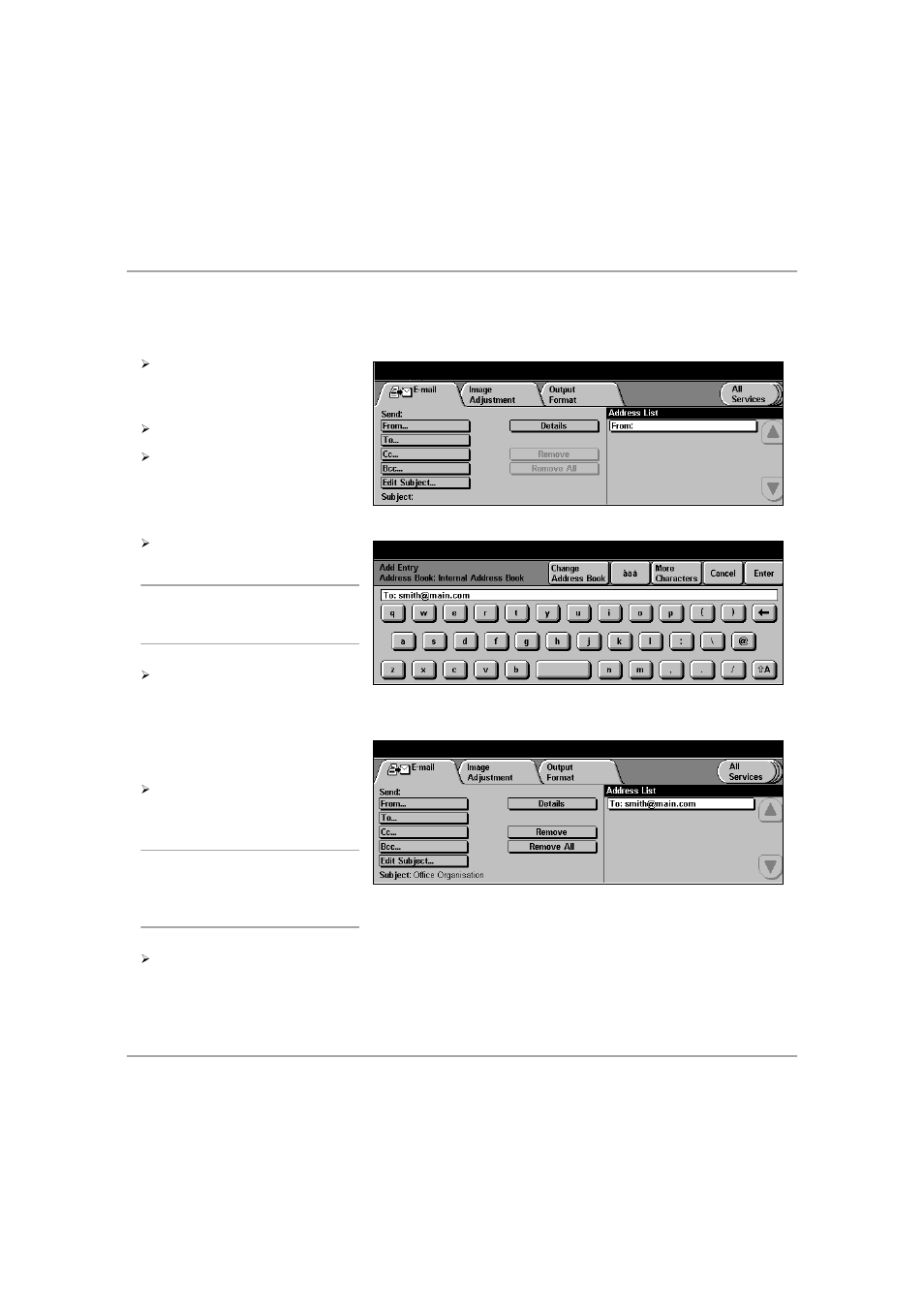 Entering a manual e-mail address, Entering a manual e-mail address -3, E- mai l | Xerox 432 User Manual | Page 219 / 466