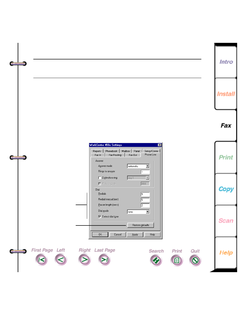 Changing telephone line dialing options | Xerox 450c User Manual | Page 102 / 264