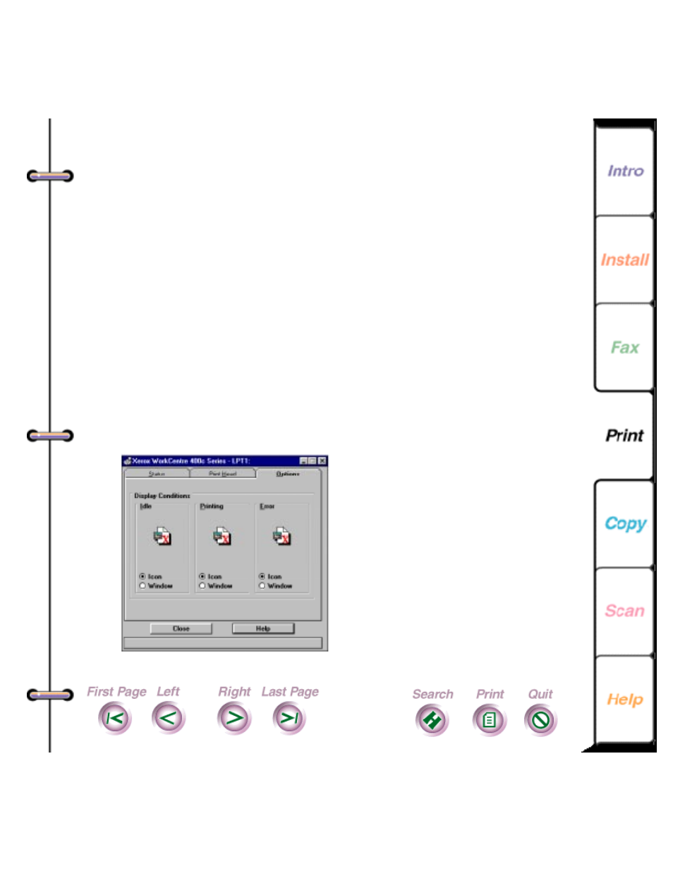 Choosing the printer status display options | Xerox 450c User Manual | Page 188 / 264