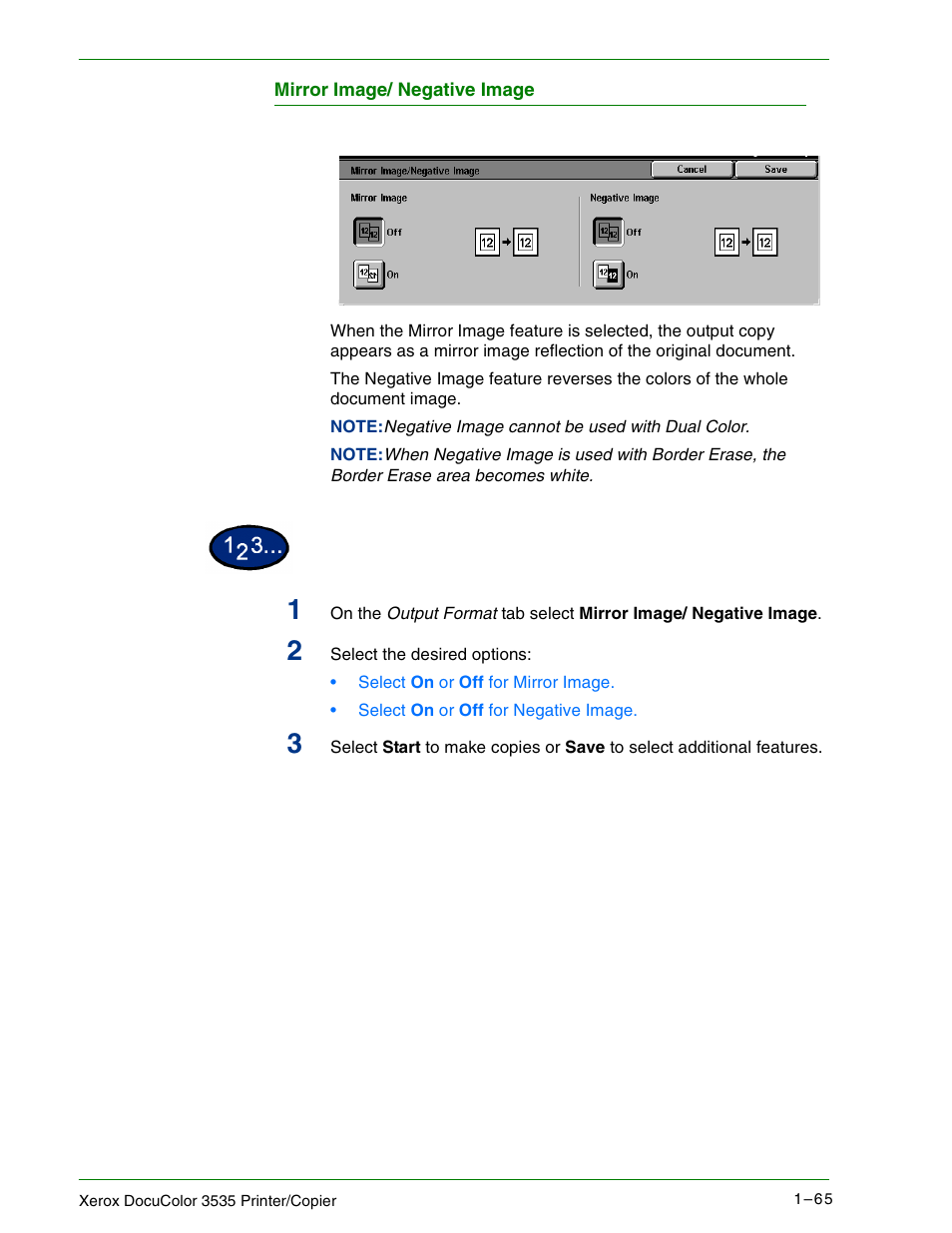 Mirror image/ negative image | Xerox 3535 User Manual | Page 83 / 268