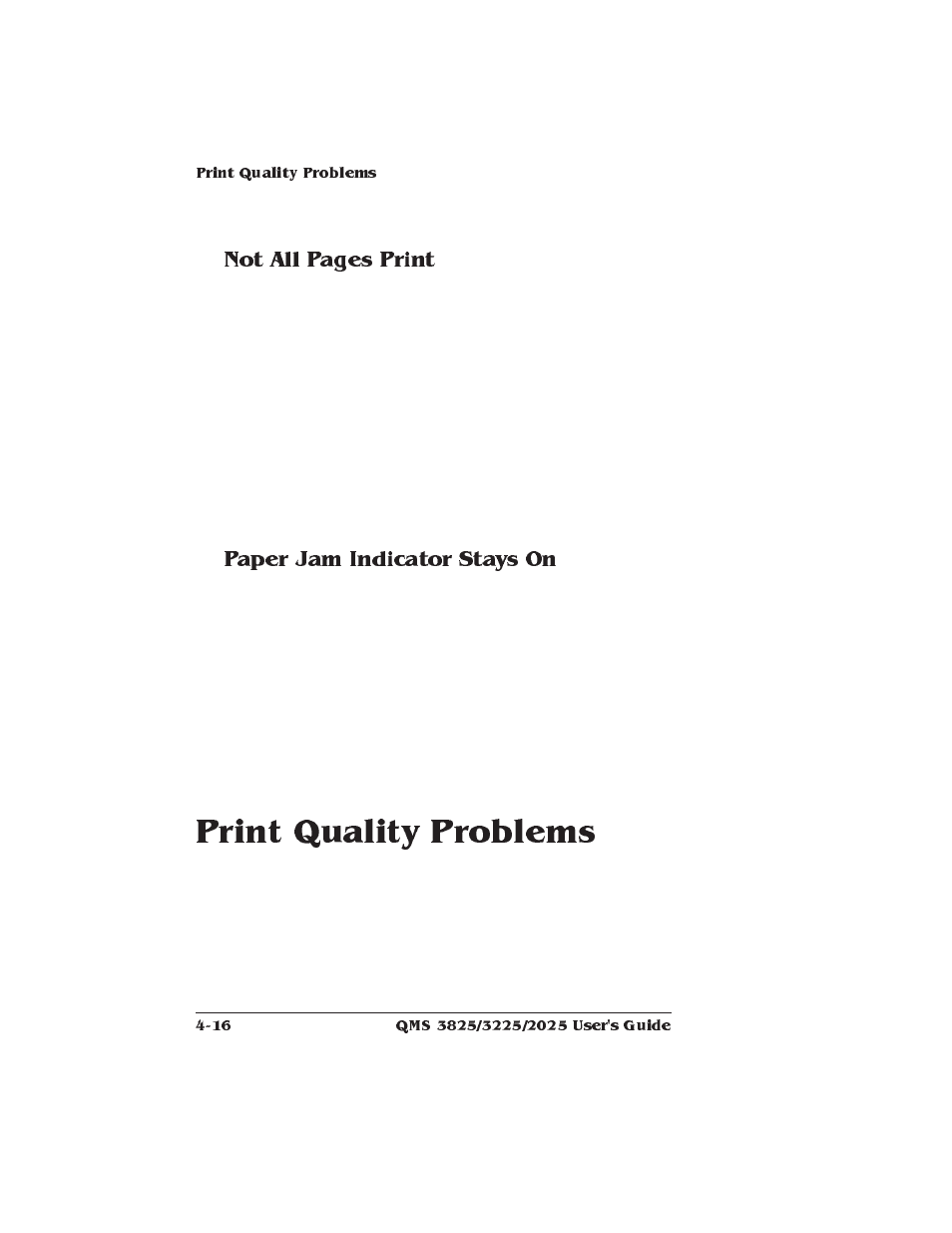 Paper jam indicator stays on, Print quality problems, Paper jam indicator problems | Not all pages print | Xerox 2025 User Manual | Page 106 / 222
