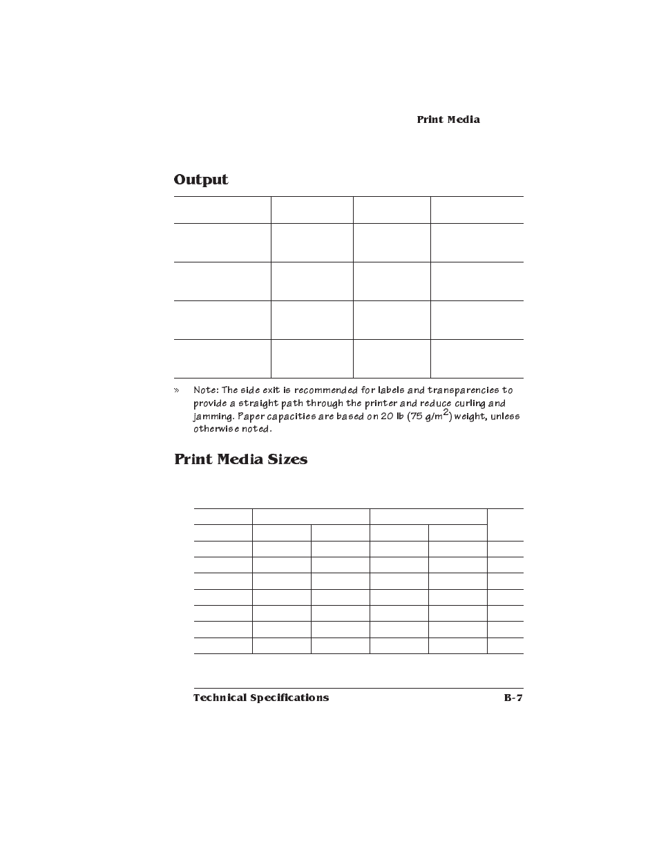 Output, Print media sizes | Xerox 2025 User Manual | Page 141 / 222