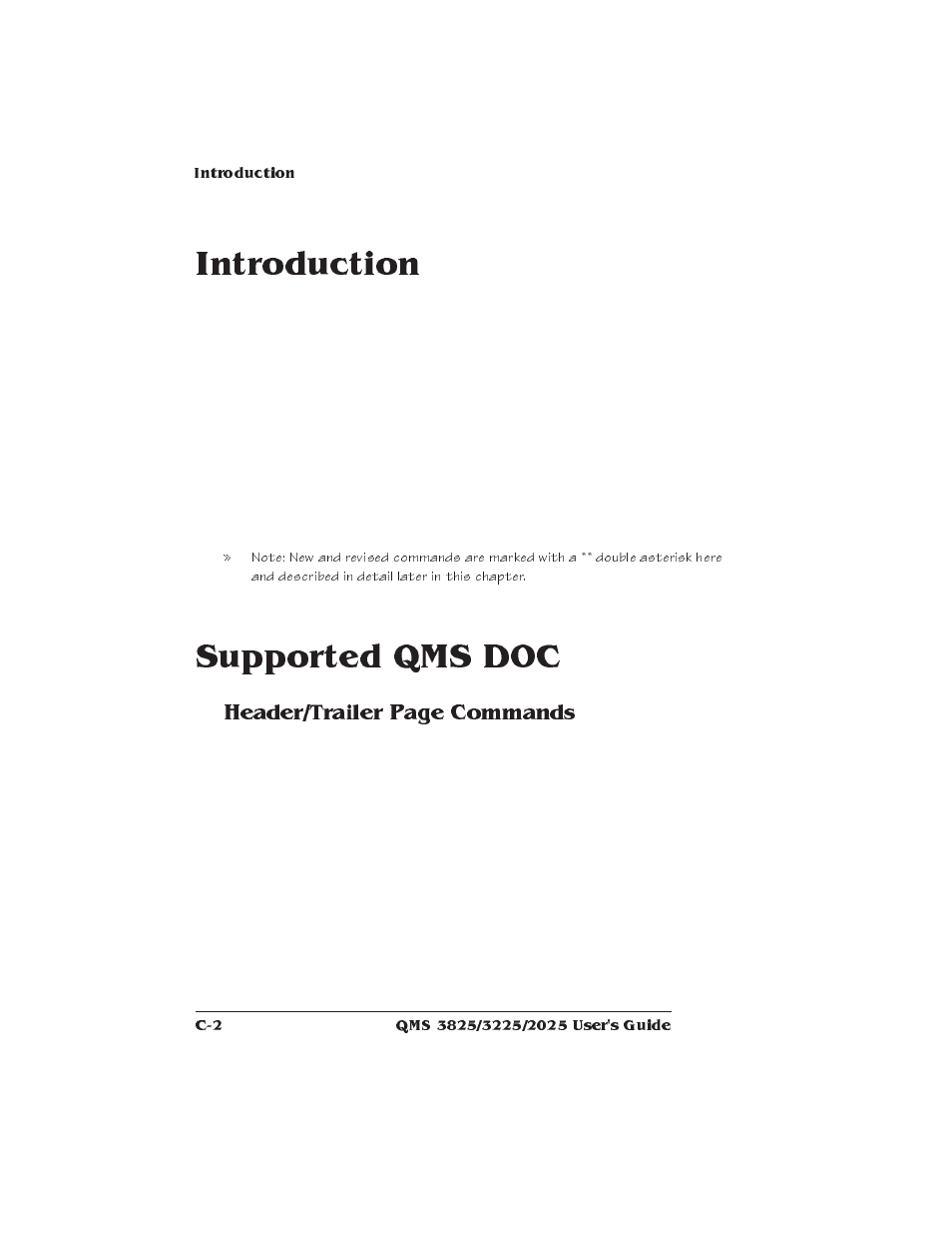 Introduction, Supported qms doc, Supported document option commands | Header/trailer page commands | Xerox 2025 User Manual | Page 146 / 222
