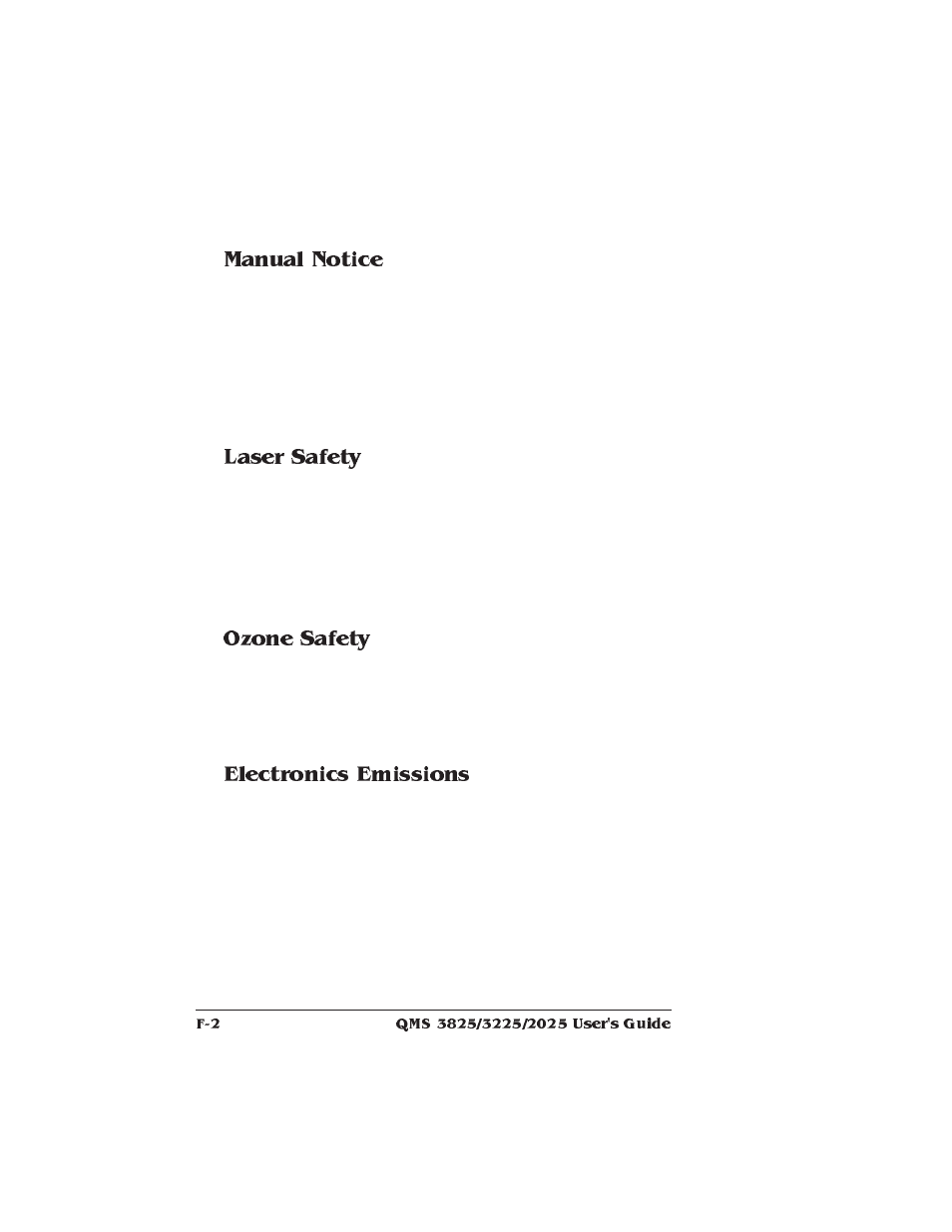 Manual notice, Laser safety, Ozone safety | Electronics emissions, Manual notices | Xerox 2025 User Manual | Page 196 / 222