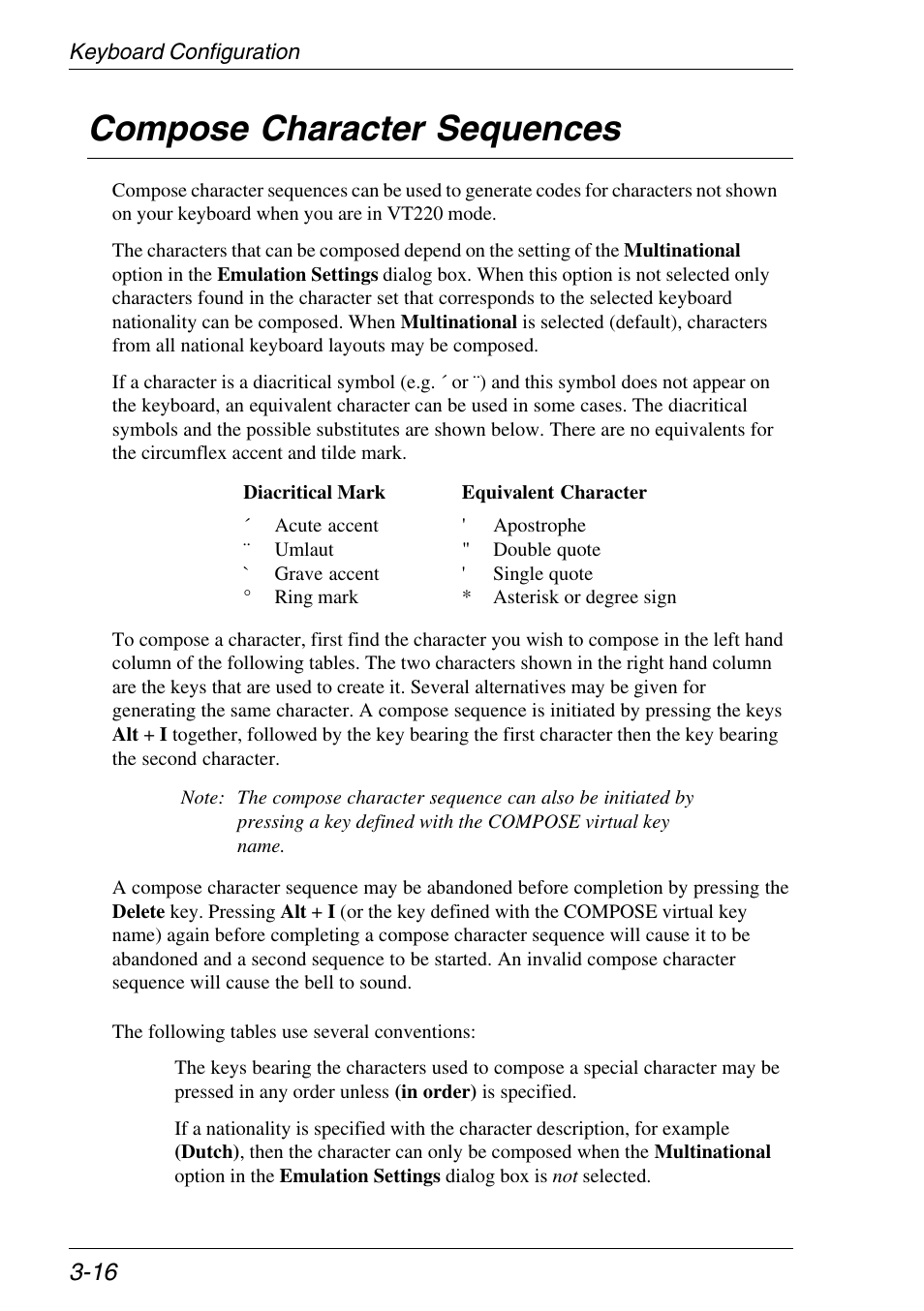 Compose character sequences, Composing characters, Compose character sequences -16 | Xerox -05W User Manual | Page 54 / 370