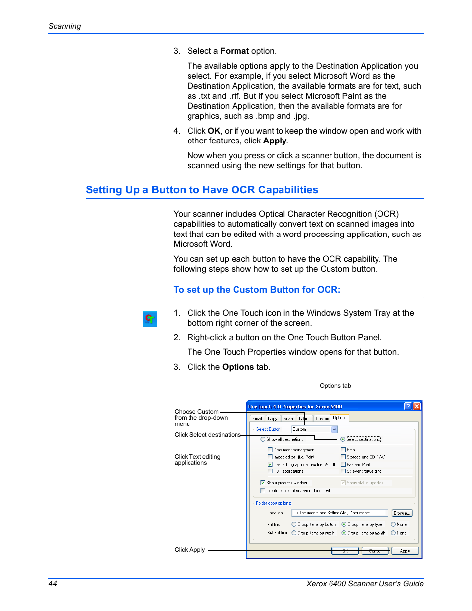 Setting up a button to have ocr capabilities | Xerox 6400 User Manual | Page 49 / 103