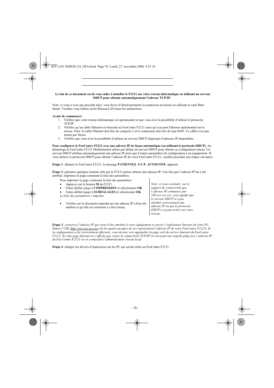 Xerox FaxCentre F2121 User Manual | Page 70 / 112