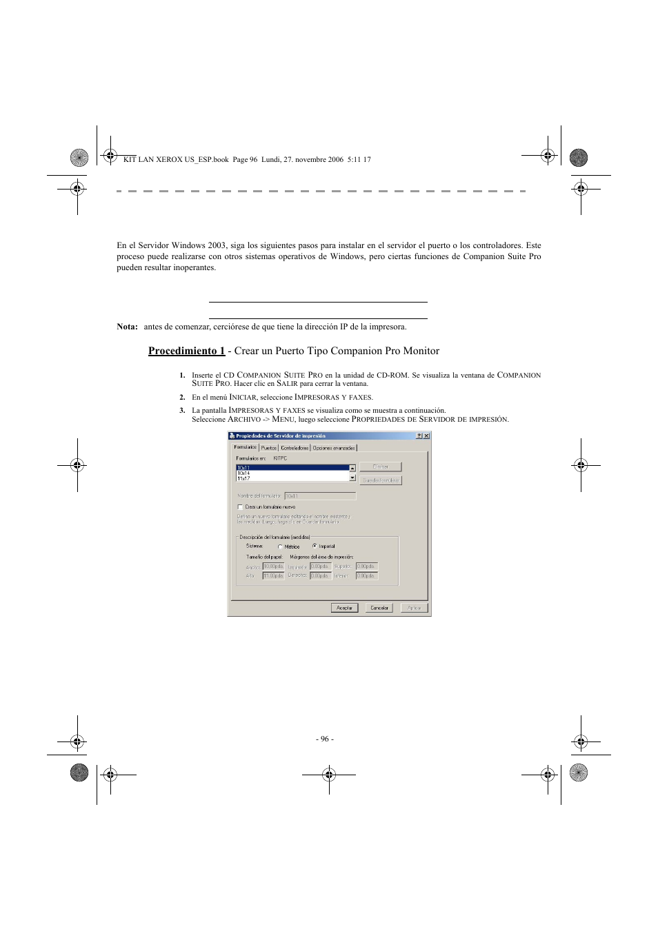 Nstrucciones, Instalación, Para | Indows, Erver | Xerox FaxCentre F2121 User Manual | Page 96 / 112