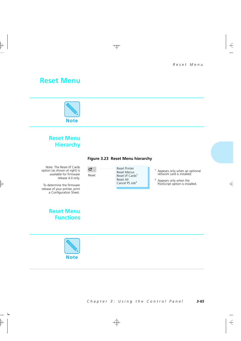Reset menu, Reset menu hierarchy, Reset menu functions | Xerox 4505/4505ps User Manual | Page 111 / 286