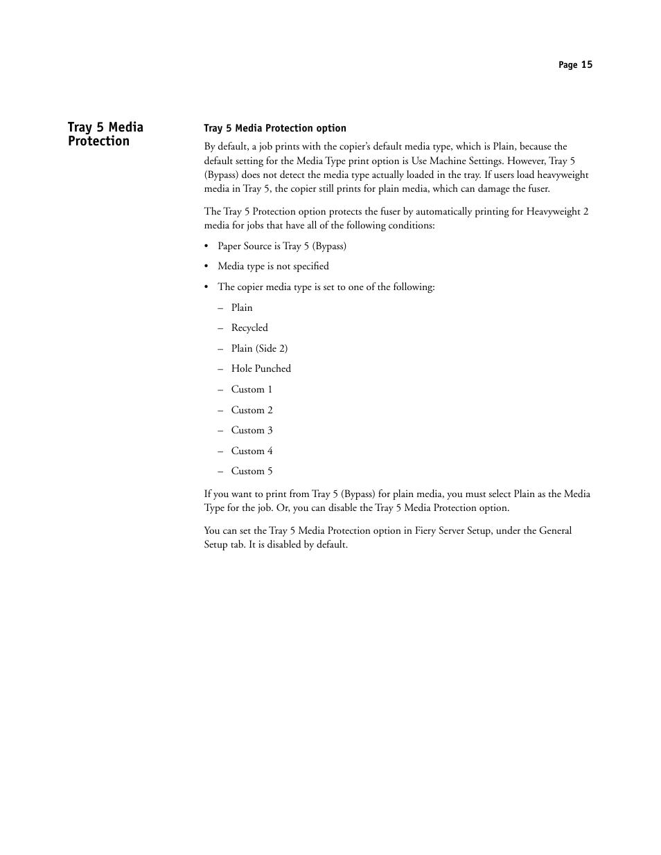 Tray 5 media protection, Tray 5 media protection option | Xerox DocuColor 250 User Manual | Page 15 / 30