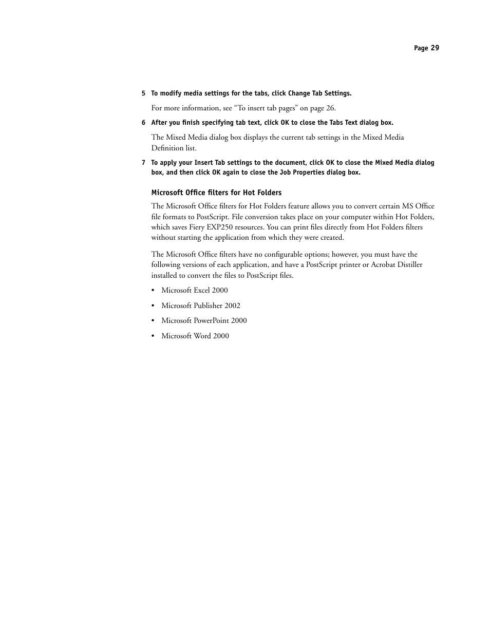 Microsoft office filters for hot folders | Xerox DocuColor 250 User Manual | Page 29 / 30