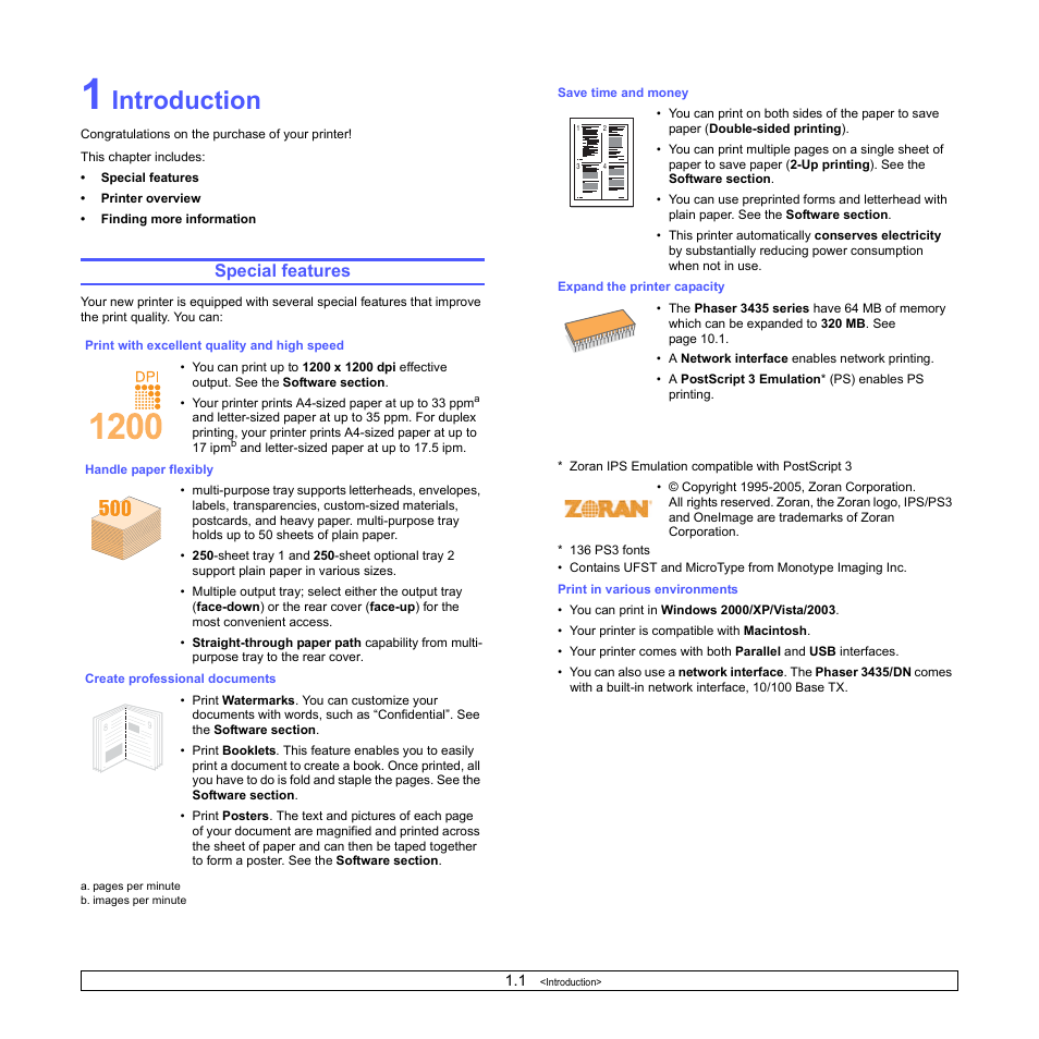 Introduction, Special features | Xerox Phaser 3435 User Manual | Page 11 / 98