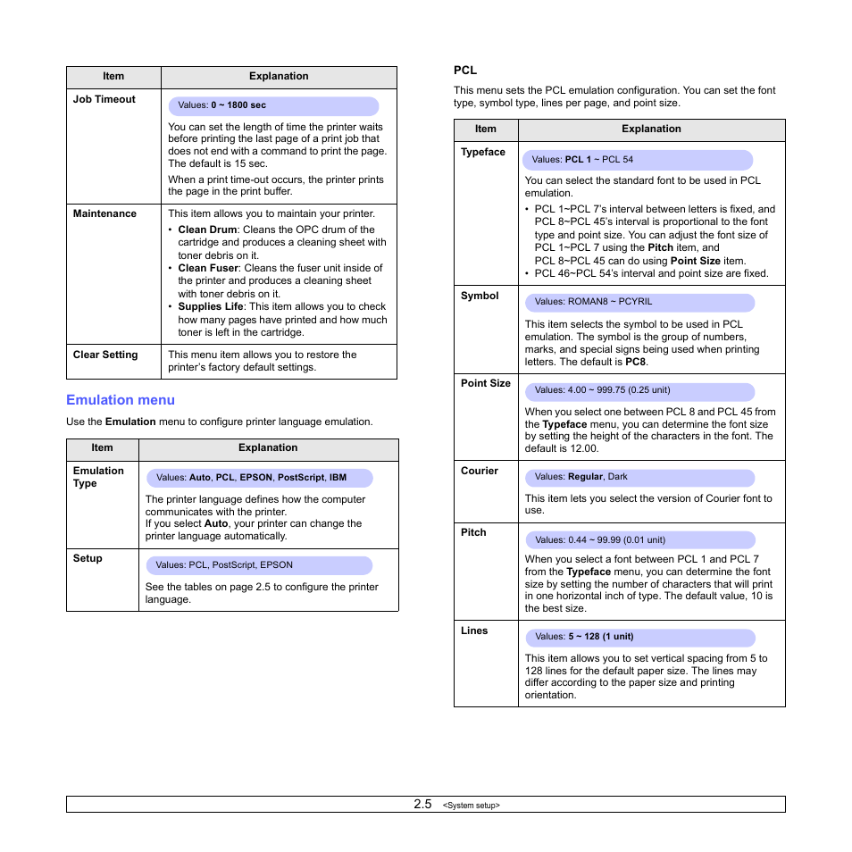 Emulation menu | Xerox Phaser 3435 User Manual | Page 20 / 98