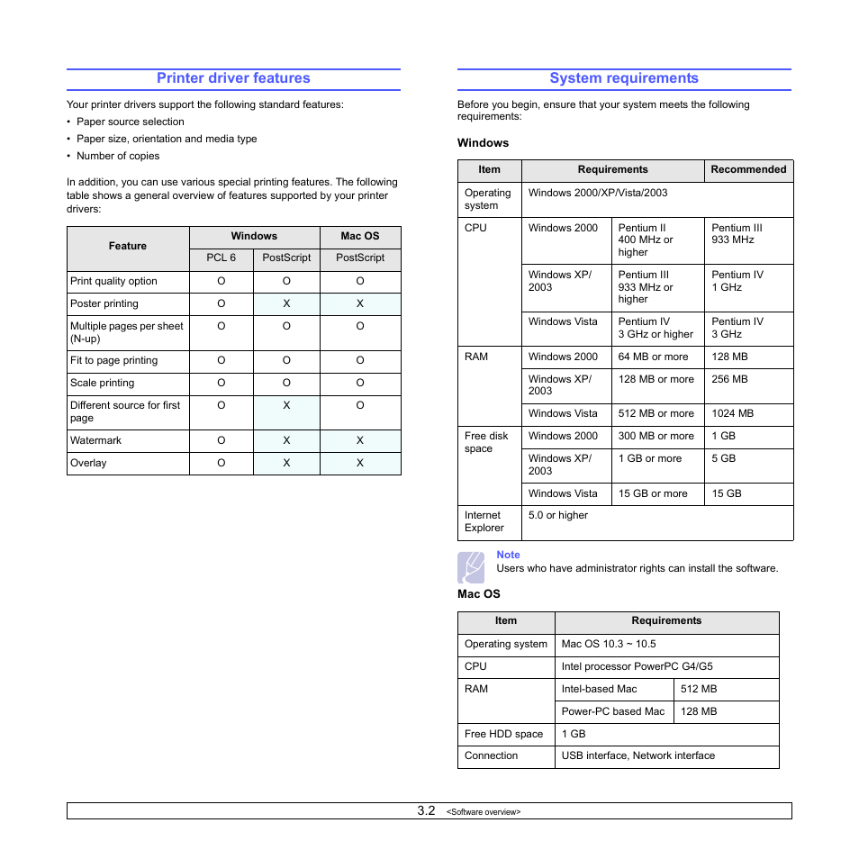 Printer driver features, System requirements, Printer driver features system requirements | Xerox Phaser 3435 User Manual | Page 24 / 98
