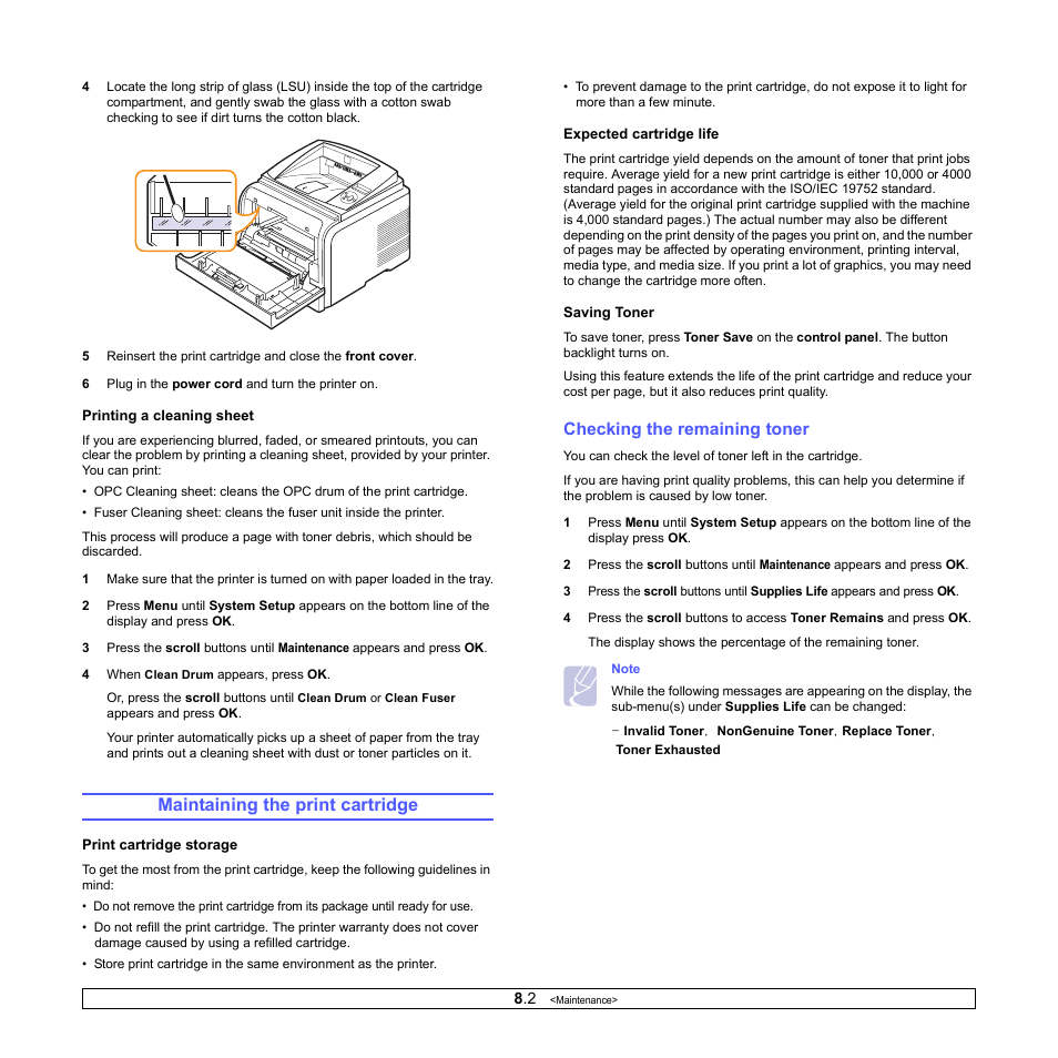 Maintaining the print cartridge, Checking the remaining toner | Xerox Phaser 3435 User Manual | Page 39 / 98