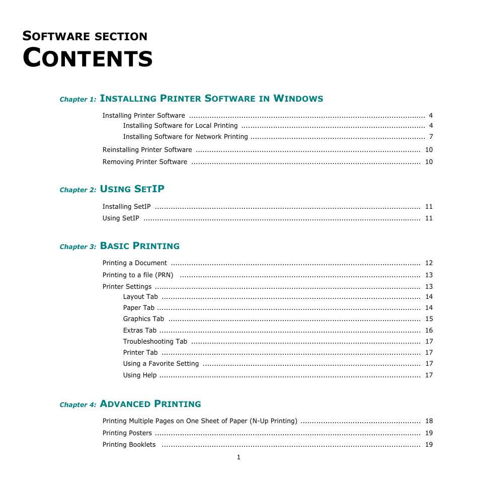 Software section contents, Ontents | Xerox Phaser 3435 User Manual | Page 62 / 98