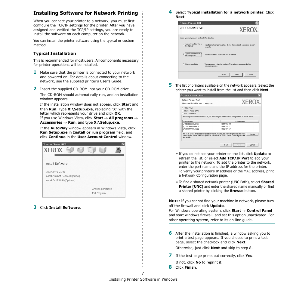 Installing software for network printing | Xerox Phaser 3435 User Manual | Page 68 / 98