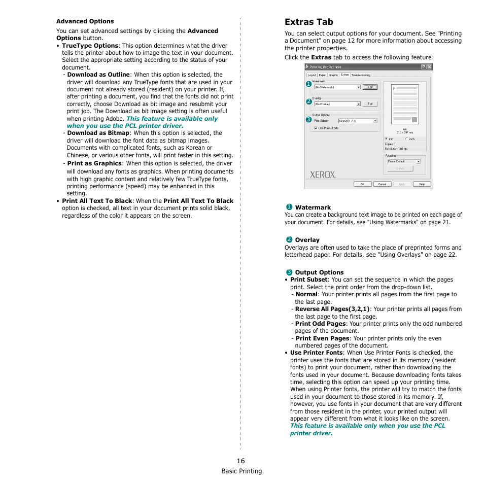 Extras tab | Xerox Phaser 3435 User Manual | Page 77 / 98