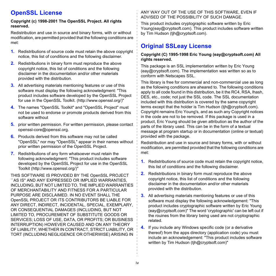 Openssl license, Original ssleay license | Xerox Phaser 3435 User Manual | Page 8 / 98